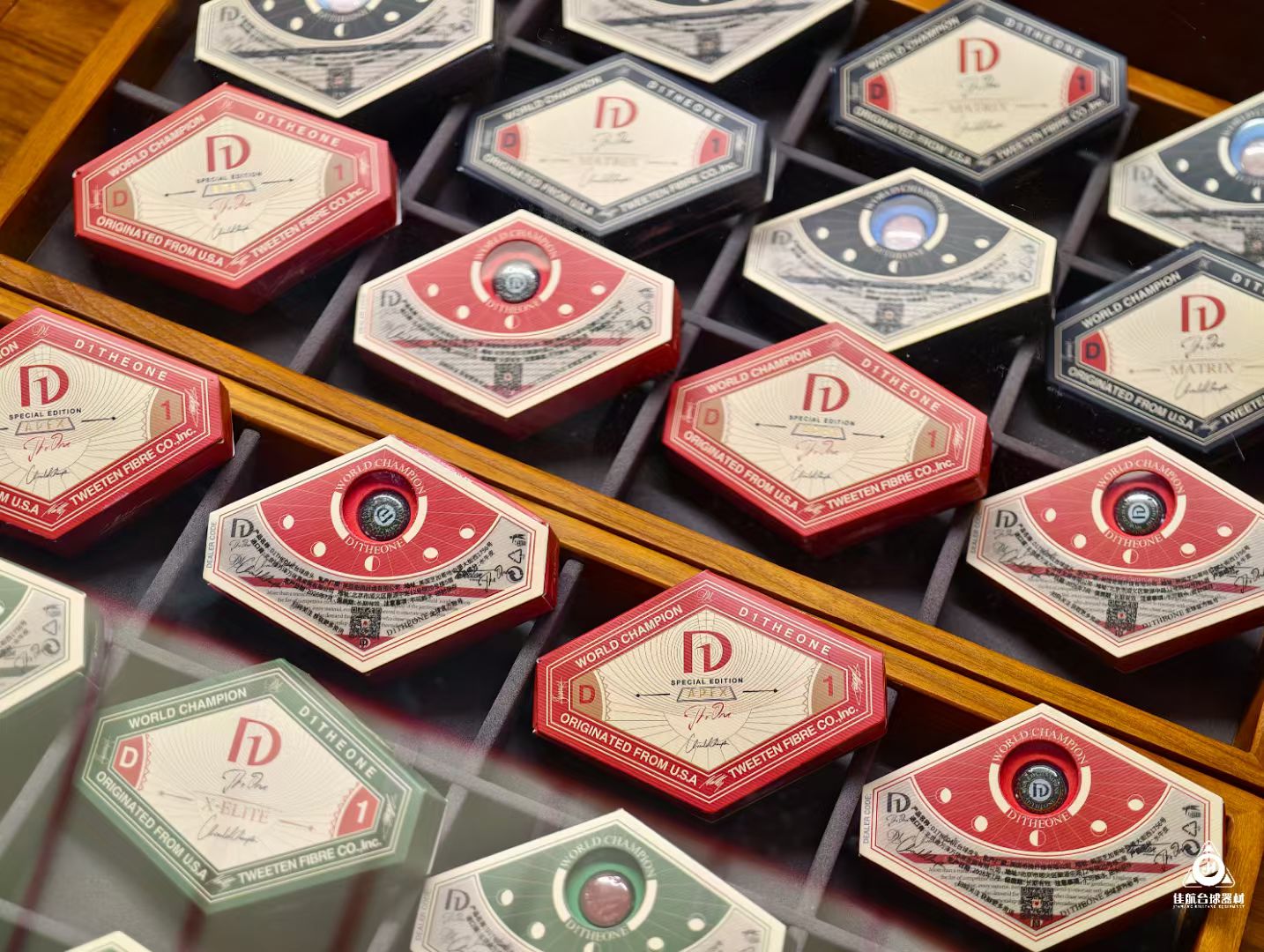 D1 The One chalk boxes displayed in a wooden case